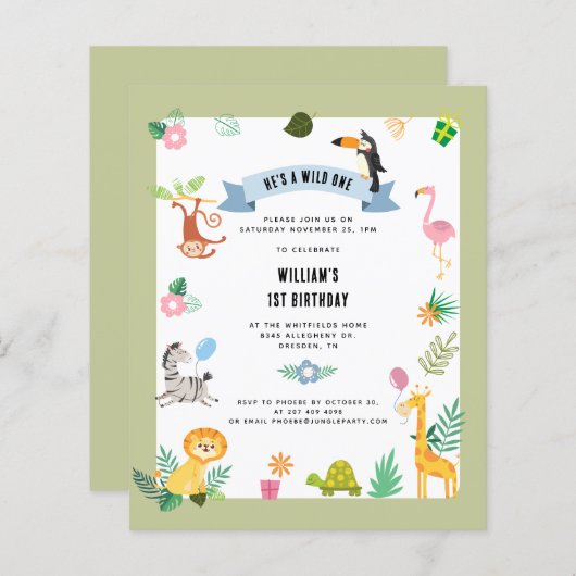 Begroting Oerwoud dieren 1e uitnodiging (Voorkant / Achterkant)