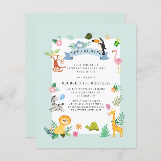 Begroting Oerwoud dieren 1e uitnodiging (Voorkant / Achterkant)