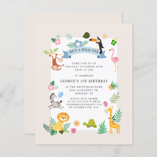 Begroting Oerwoud dieren 1e uitnodiging (Voorkant / Achterkant)