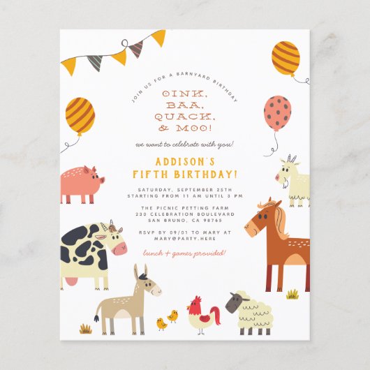 Begroting Oink Baa Quack Farm Animal Birthday Part (Voorkant)