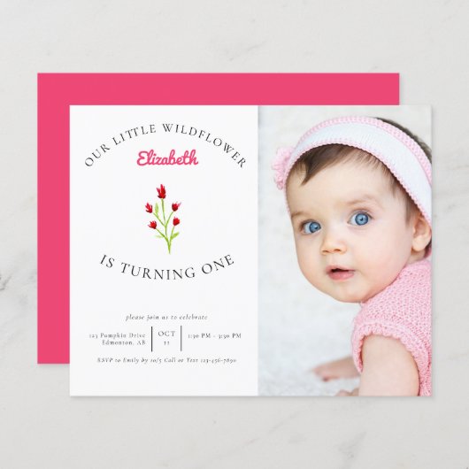 Begroting onze kleine Wildbloem 1e verjaardag Foto (Voorkant / Achterkant)