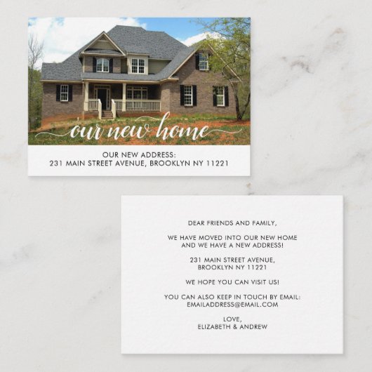 Begroting Onze nieuwe thuiswijziging van adresfoto Notitiekaartje (Voorkant / Achterkant)