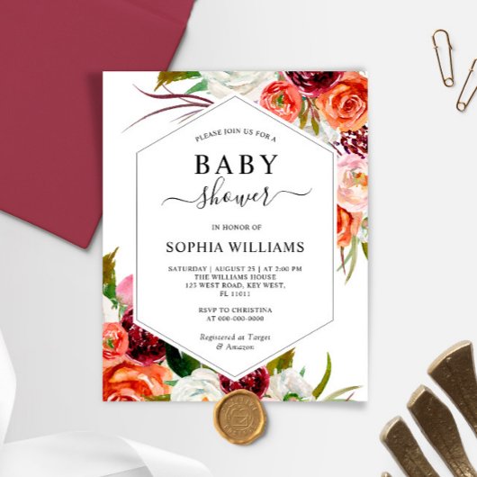 Begroting Oranje Roos Lijst Baby shower Uitnodigin