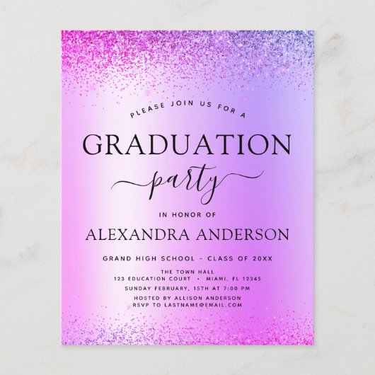 Begroting Paars 2022 Graduation Party Glitter (Voorkant)