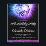 Begroting Paars 60th Birthday Party 70's Disco Bal Flyer<br><div class="desc">Begroting 60e verjaardag van de uitnodiging van de Disco Ball Party 70. De Roze en Paarse uitnodiging van de 60ste verjaardag van de geboorte is perfect voor een moderne 60ste verjaardag. Gepersonaliseerd de passende producten kunnen door de Ontwerper door verzoek worden gecreeerd.</div>