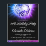 Begroting Paars 60th Birthday Party 70's Disco Bal Flyer<br><div class="desc">Begroting 60e verjaardag van de uitnodiging van de Disco Ball Party 70. De Roze en Paarse uitnodiging van de 60ste verjaardag van de geboorte is perfect voor een moderne 60ste verjaardag. Gepersonaliseerd de passende producten kunnen door de Ontwerper door verzoek worden gecreeerd.</div>