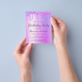 Begroting Paars Glitter Elke Age Birthday Party Flyer (Hand)