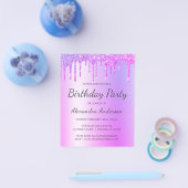 Begroting Paars Glitter Elke Age Birthday Party Flyer (Enkel)