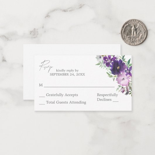 Begroting Paars licht en donkere Floral 2SM Geen m Notitiekaartje (Voorkant / Achterkant in situ)