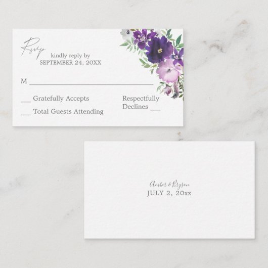 Begroting Paars licht en donkere Floral 2SM Geen m Notitiekaartje (Voorkant / Achterkant)