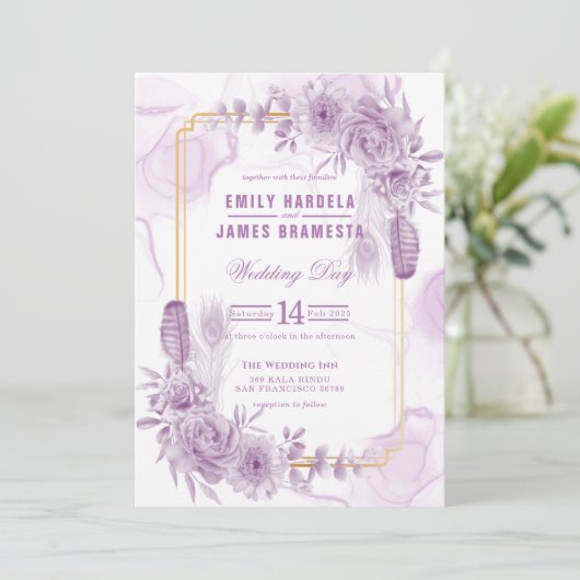 Begroting Paars Waterverf Elegant Floral Kaart (Staand voorkant)