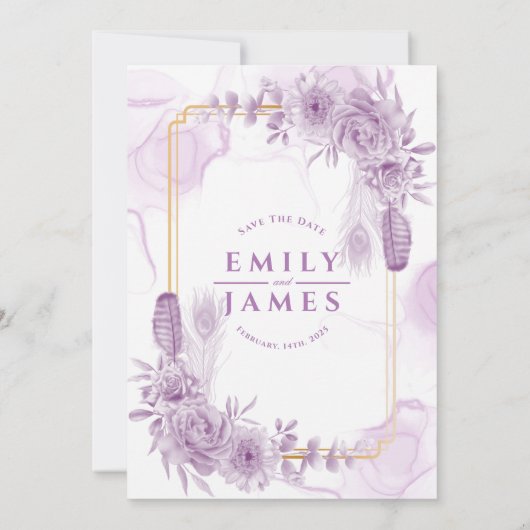 Begroting Paars Waterverf Elegant Floral Kaart (Achterkant)