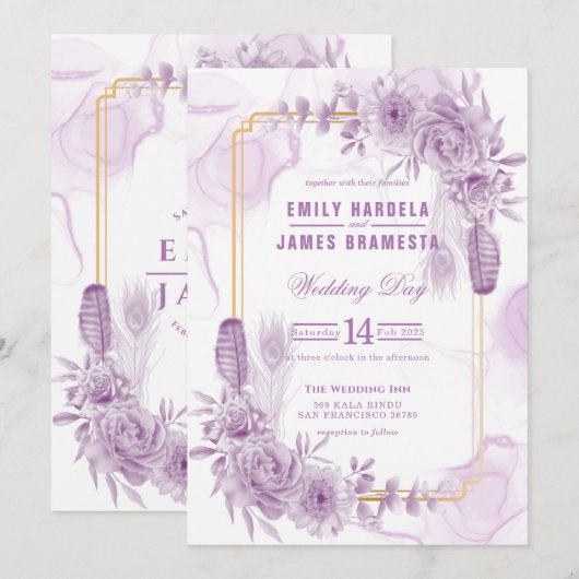 Begroting Paars Waterverf Elegant Floral Kaart (Voorkant / Achterkant)