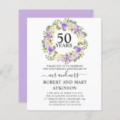 Begroting Paarse Floral 50e Jubileum Uitnodiging (Voorkant / Achterkant)