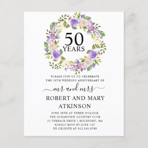 Begroting Paarse Floral 50e Jubileum Uitnodiging