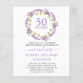 Begroting Paarse Floral 50e Jubileum Uitnodiging (Voorkant)