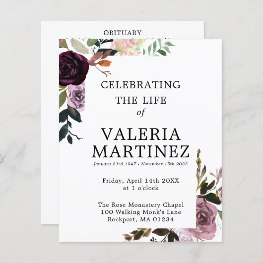 BEGROTING Paarse Floral Celebration of Life Progra (Voorkant / Achterkant)