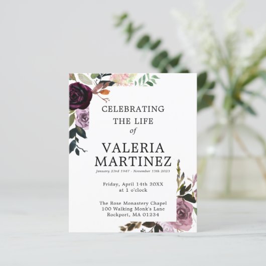 BEGROTING Paarse Floral Celebration of Life Progra (Staand voorkant)