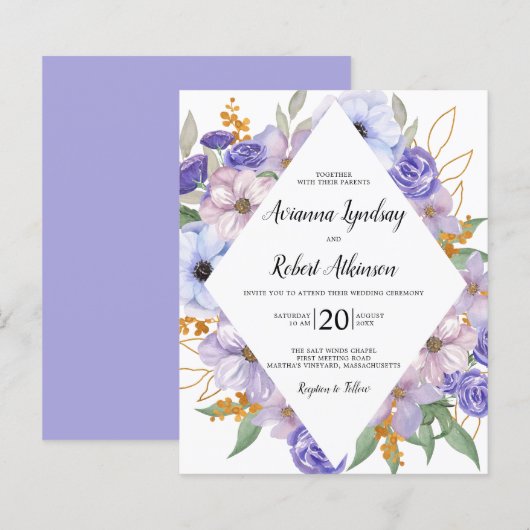 Begroting Paarse Floral Rustic Botanical Wedding (Voorkant / Achterkant)