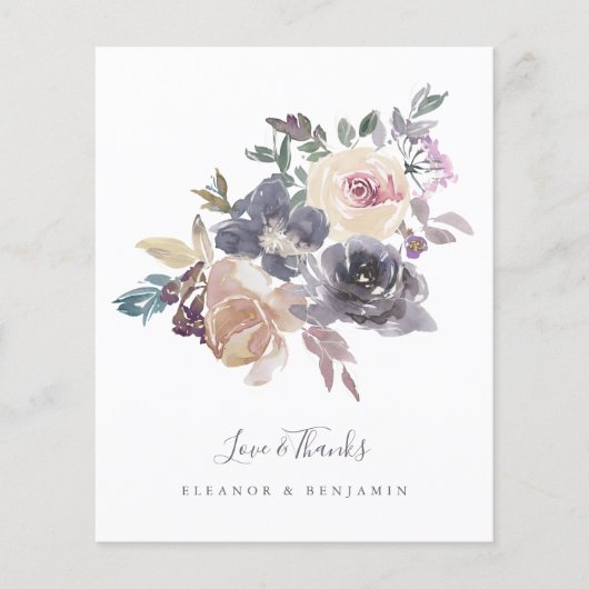 Begroting Paarse Floral Waterverf Weddenschap Hart (Voorkant)