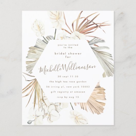 BEGROTING | Pampas Boho Desert Wedding Vrijgezelle Flyer (Voorkant)