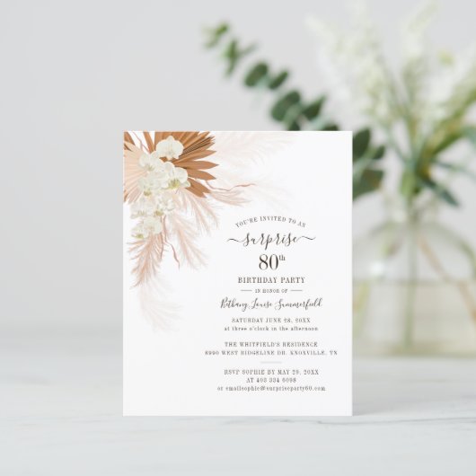 Begroting Pampas Grass 80th Birthday Party Uitnodi (Staand voorkant)