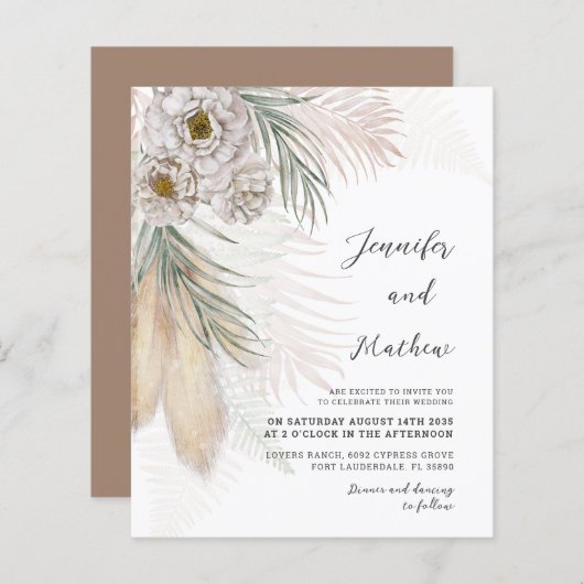 Begroting Pampas Grass & Floral Wedding Invitation (Voorkant / Achterkant)
