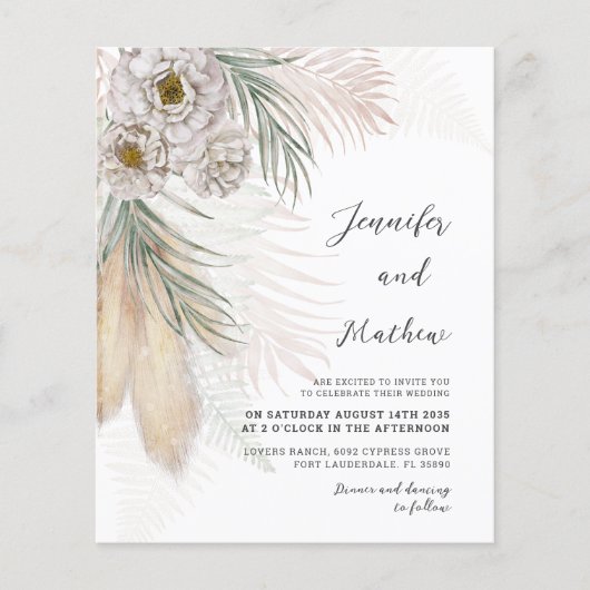 Begroting Pampas Grass & Floral Wedding Invitation (Voorkant)