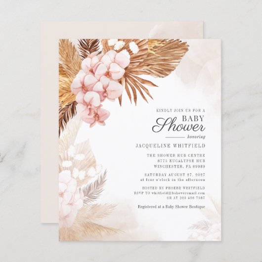 Begroting Pampas Grass Pink Floral Palm Baby showe (Voorkant / Achterkant)