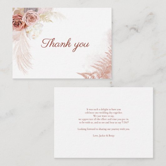 Begroting Pampas Grass Terracotta Weddenschap Hart Notitiekaartje (Voorkant / Achterkant)