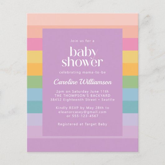 Begroting Pastel Stripe Rainbow Paars Baby shower (Voorkant)