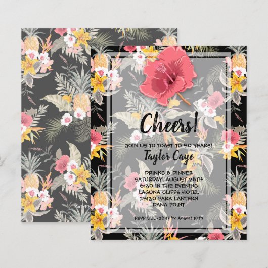 Begroting Pineapple Tropische Birthday-uitnodiging (Voorkant / Achterkant)