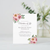 Begroting Pink Floral Celebration of Life Invitati (Staand voorkant)