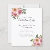 Begroting Pink Floral Celebration of Life Invitati (Voorkant)
