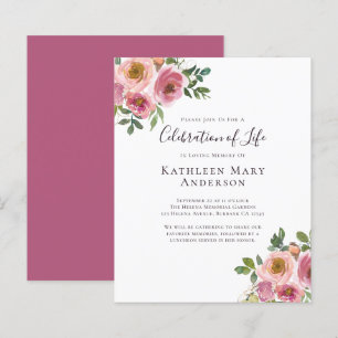 Begroting Pink Floral Celebration of Life Invitati