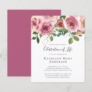 Begroting Pink Floral Celebration of Life Invitati