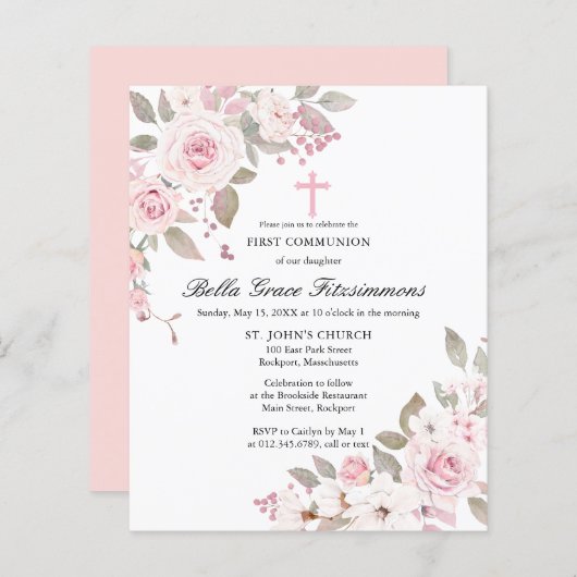 Begroting Pink Floral Eerste Heilige Communauteit (Voorkant / Achterkant)