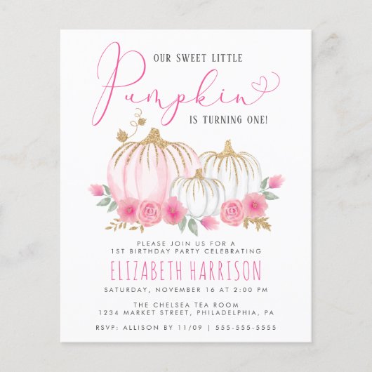 Begroting Pink Pumpkin Floral Girl 1e verjaardag (Voorkant)