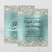 Begroting Platinum Glitter Bleek Turquoise Uitnodi (Voorkant / Achterkant)