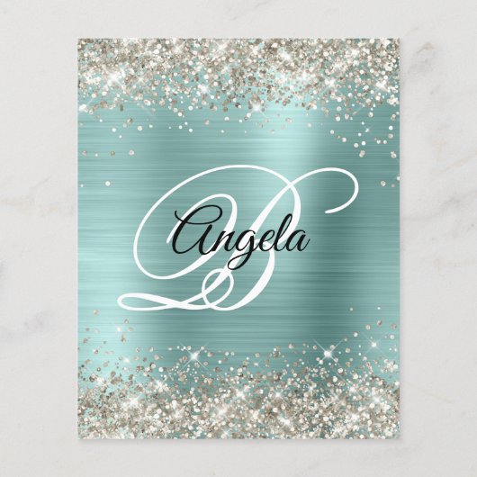 Begroting Platinum Glitter Bleek Turquoise Uitnodi (Achterkant)