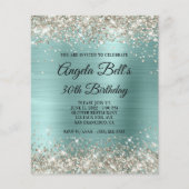 Begroting Platinum Glitter Bleek Turquoise Uitnodi (Voorkant)