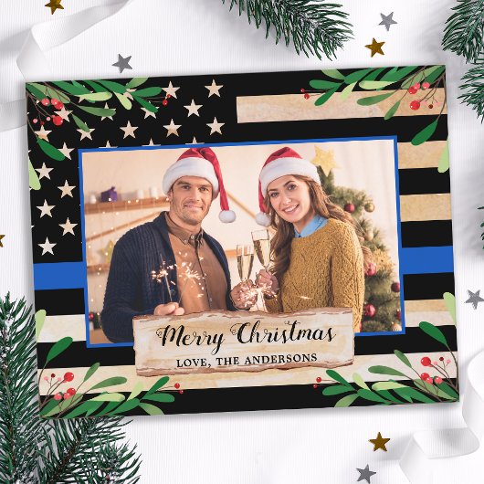 Begroting Politie Thin Blue Line USA Vlag Kerstmis