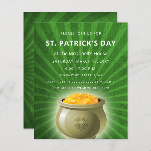 Begroting Pot of Gold Patricks Day Invitation (Voorkant / Achterkant)