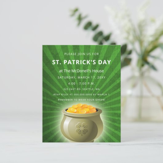 Begroting Pot of Gold Patricks Day Invitation (Staand voorkant)