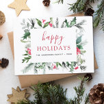 Begroting Prettige feestdagen kerstgrillenkaart<br><div class="desc">Begroting Prettige feestdagen Kerstmis met Griekenland,  Eucalyptus,  Holly Berries en eenvoudige rode achtergrond.</div>
