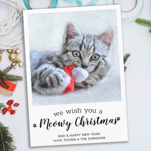 Begroting prettige kerst van de Kat Pet foto Notitiekaartje