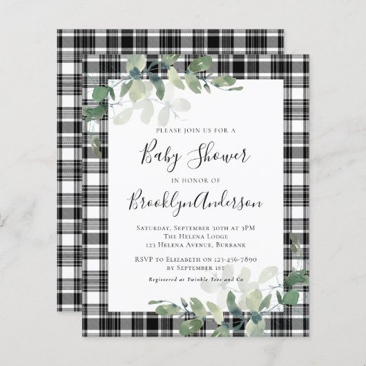 Begroting Pset Eucalyptus Baby shower Invitation (Voorkant / Achterkant)