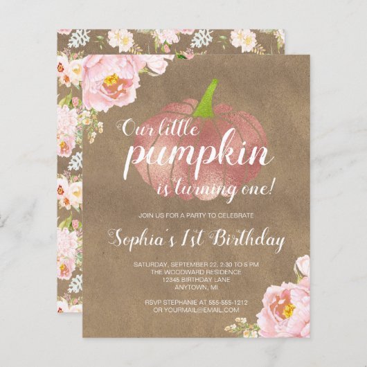 Begroting Pumpkin Floral Girl 1e uitnodiging (Voorkant / Achterkant)