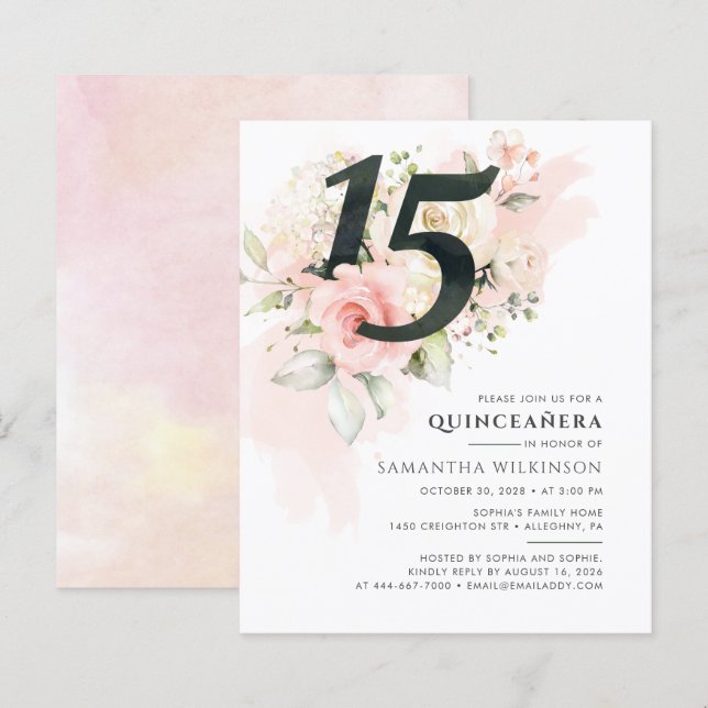 Begroting Quinceanera 15e uitnodiging van de Birth (Voorkant / Achterkant)