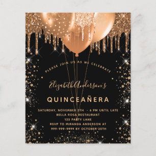 Begroting Quinceanera black gold glitter-uitnodigi